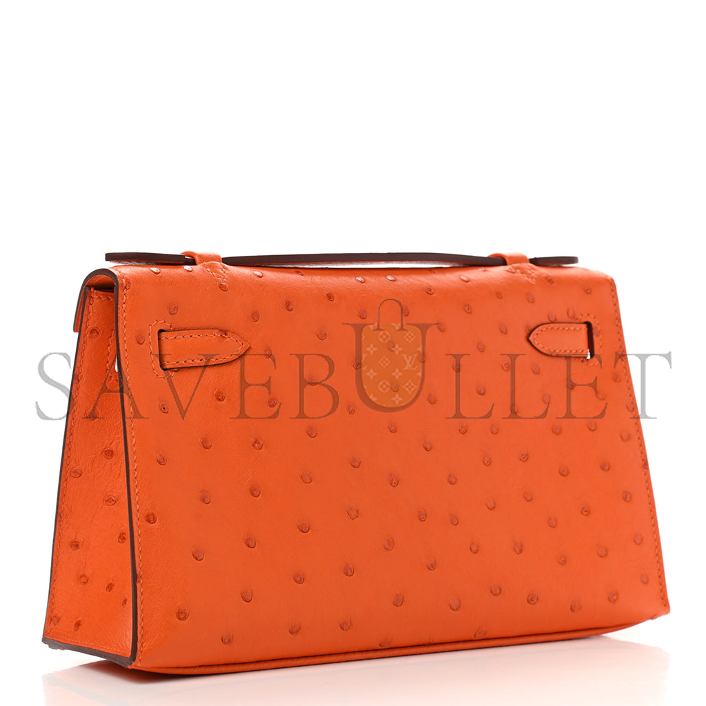 HERMÈS MASTER OSTRICH KELLY POCHETTE TANGERINE (22*14*7cm) 